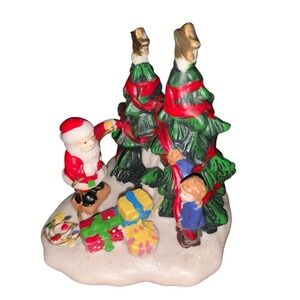 Vintage Cobblestone Corners 2003 Christmas Village Santa And Child Trimming Tree